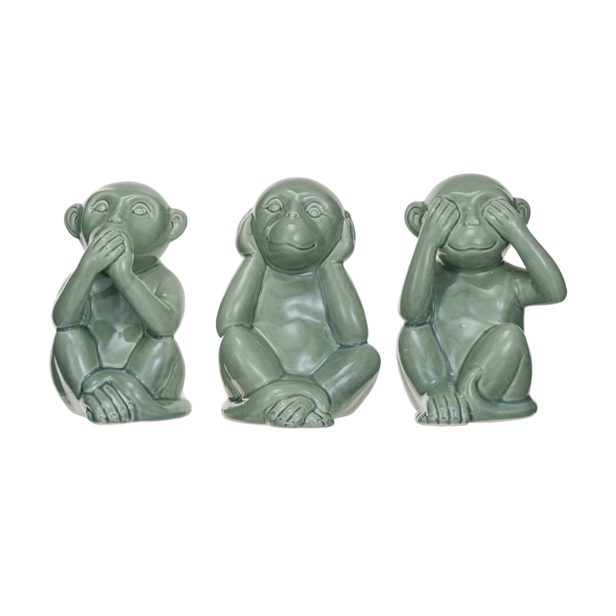 Hello Honey® Green Hear No Evil Stoneware Monkey Décor Accent Set